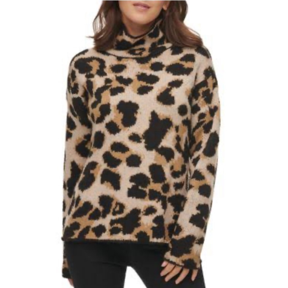 DKNY Leopard-Print Turtleneck Sweater